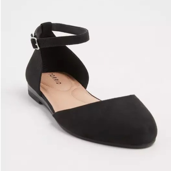 Black Faux Suede Ankle Strap Flat (WW) 11.5 NWT - Picture 1 of 9